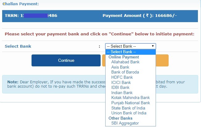 EPF Online Payment Banks List other than SBI