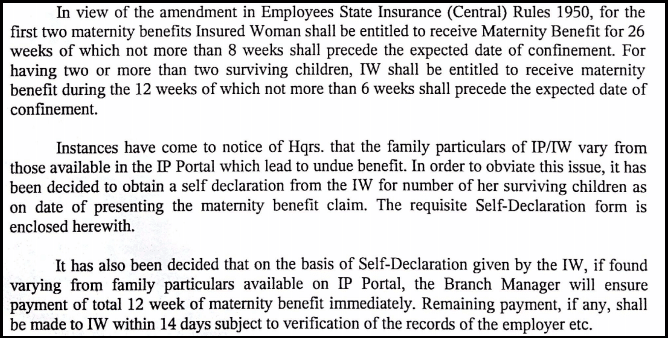 ESIC Self Declaration Of Insured Woman Related To Maternity Benefit Act