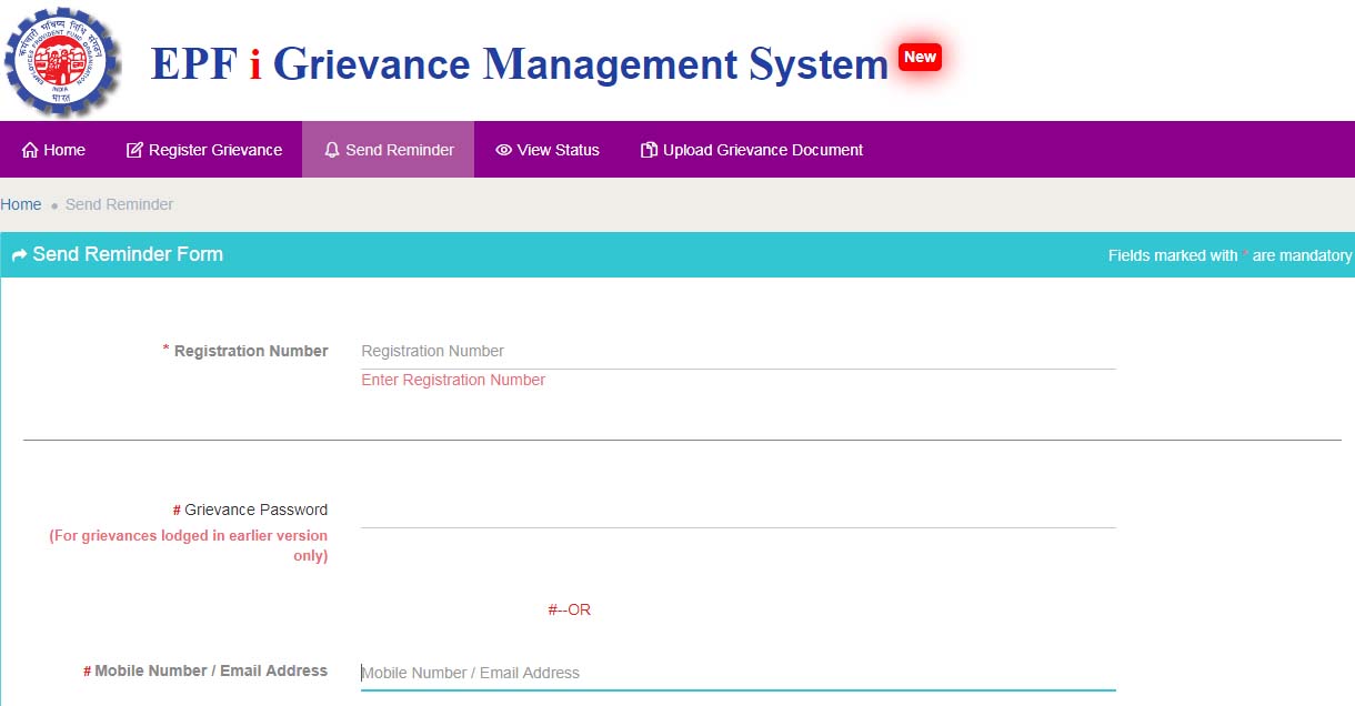 How to Send Reminder at EPF Grievance Portal