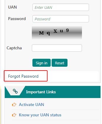 UAN forgot password