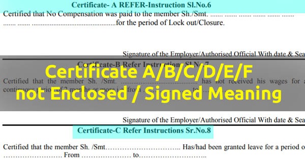 Certificate a b c d e f not enclosed signed meaning in PF