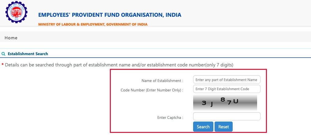 PF Account Number Search by Company Name