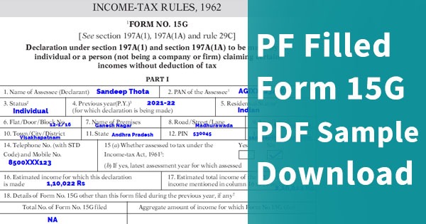 Sample Filled Form 15g For Pf Withdrawal In 2022