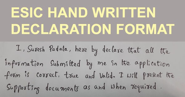ESIC hand written declaration format