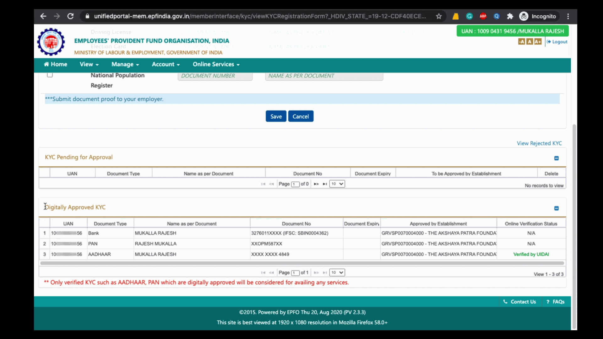Your bank KYC is not digitally signed by employer, cannot proceed. error