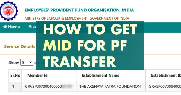 how to get MID for PF transfer online