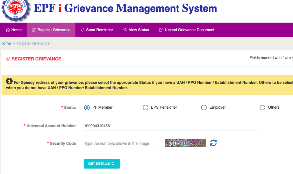annexure k download pf grievance portal