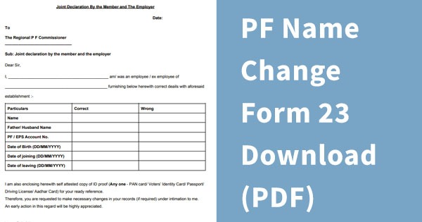 PF Name Change form 23 Download PDF