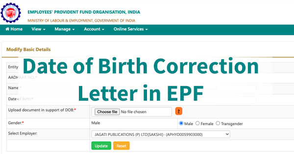 Date of Birth Correction in EPF Request Letter Format