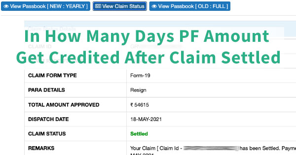In How Many Days PF Amount Get Credited After Claim Settled