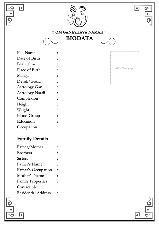 Marriage biodata format