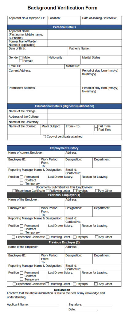 Employee Background verification form