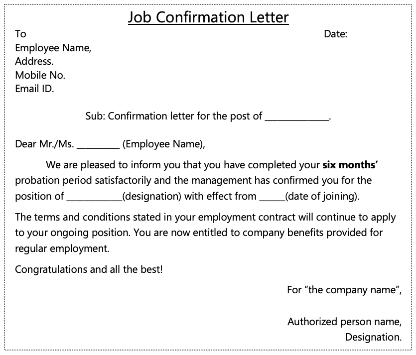 Employee Job Confirmation Letter After Probation 
