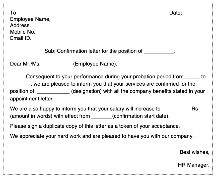 Employee Confirmation Letter After Probation Period