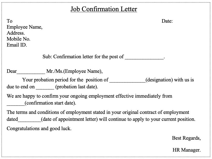 Job Confirmation Letter After Probation 