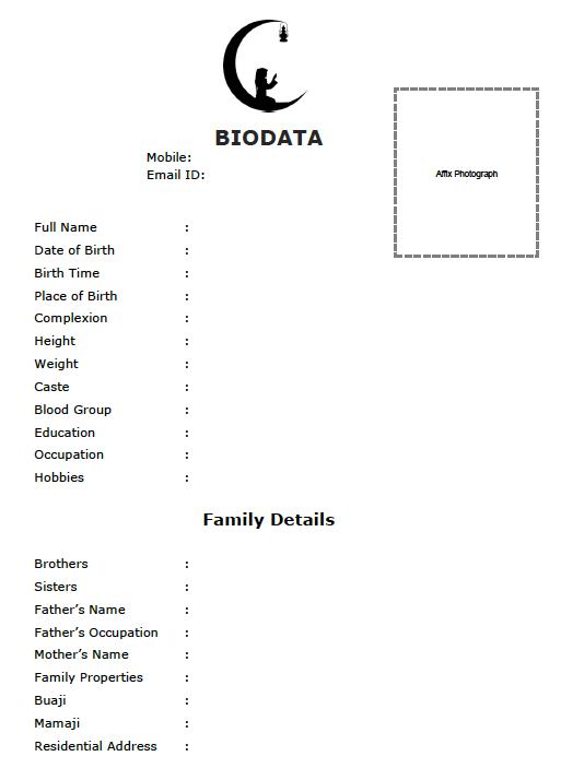 Muslim Girl Marriage Biodata Formats in Word & PDF