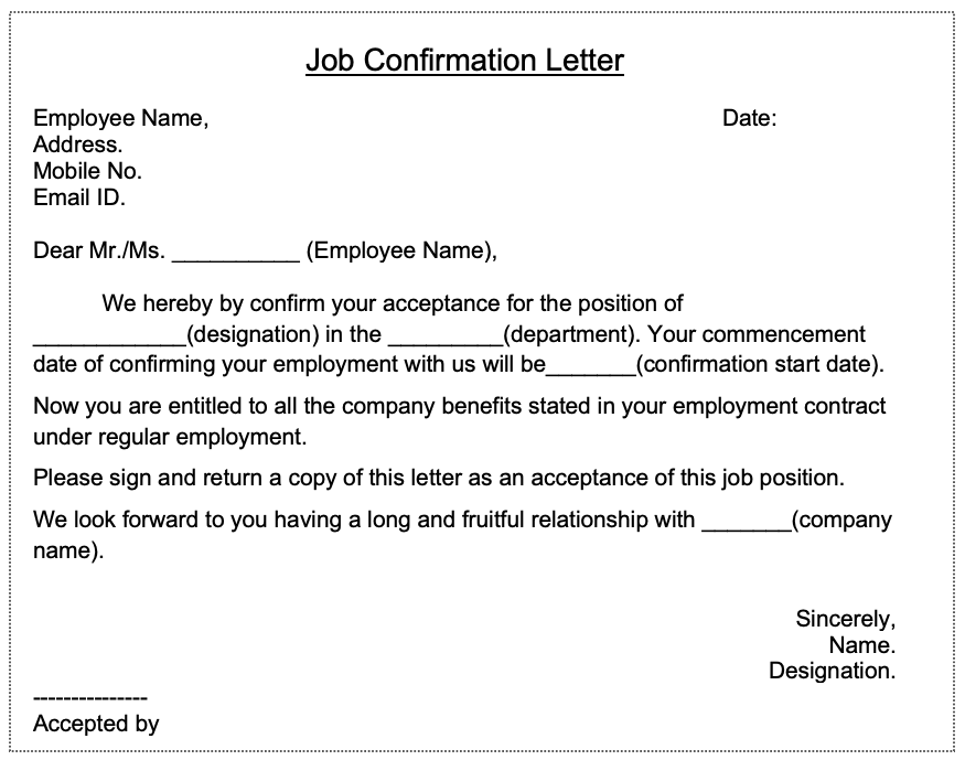 Job Confirmation Letter After Probation Period