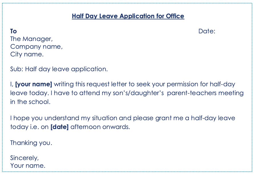 Half day leave application for office