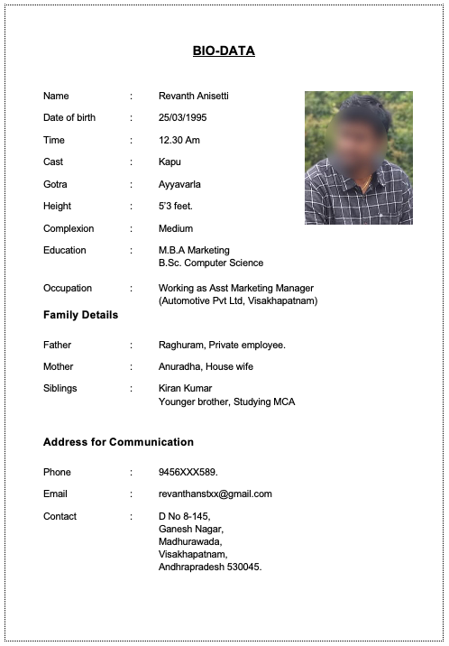 Hindu marriage biodata format for boy in word