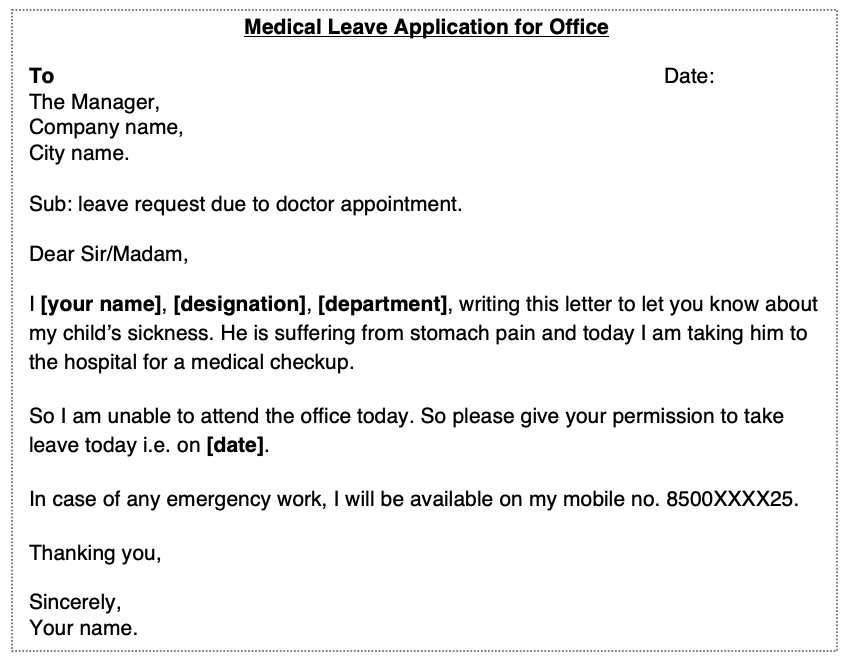 letter for medical leave in school