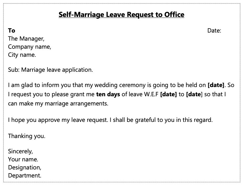Self marriage leave request to office