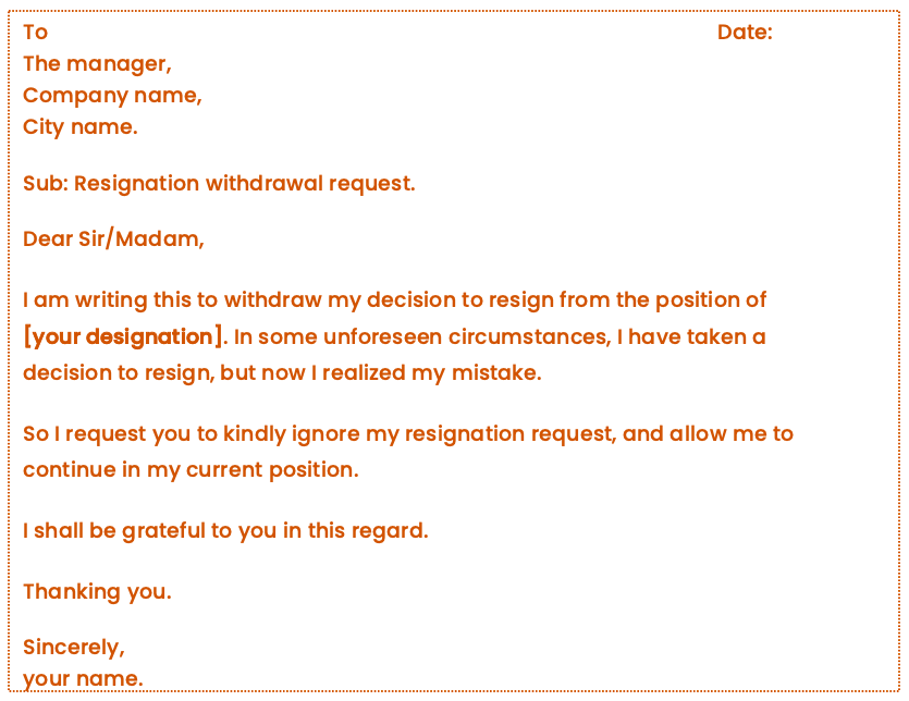 Simple resignation withdrawal letter