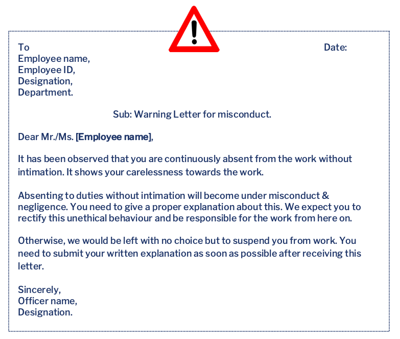 Warning letter for employee misconduct