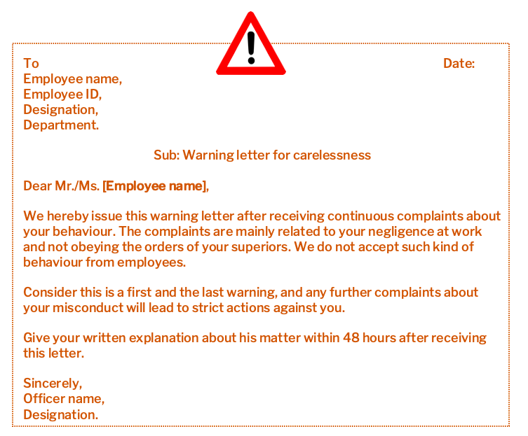Warning letter for employee carelessness