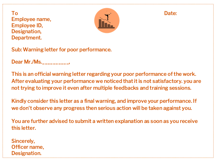 Warning letter to employee for poor performance 