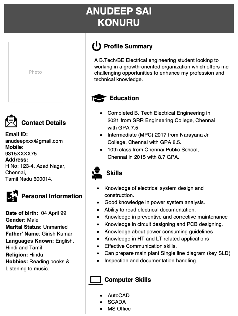 Electrical engineer resume for freshers format word free download