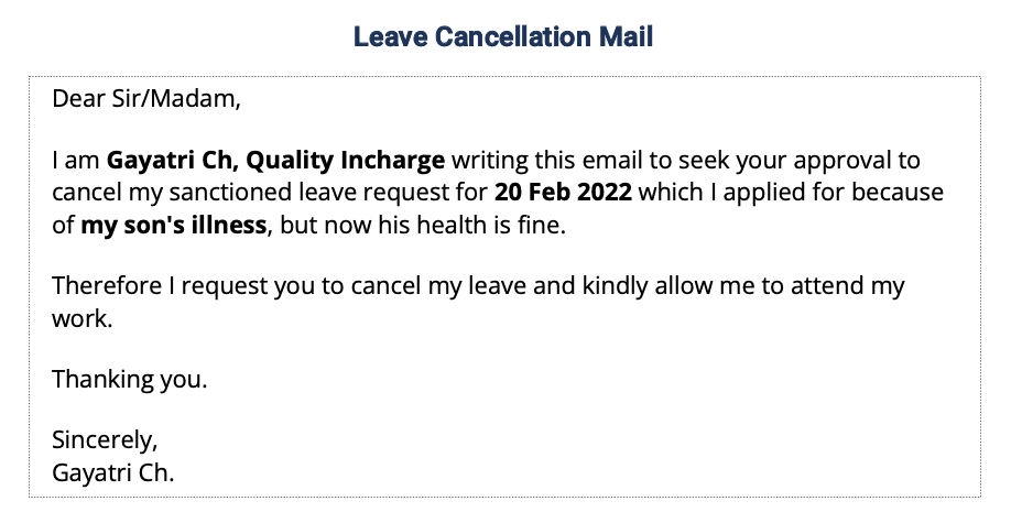 Leave cancellation mail