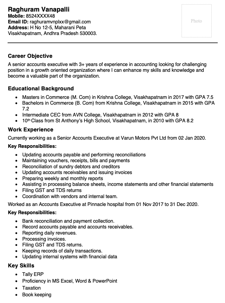 Senior accounts executive resume download in Word format