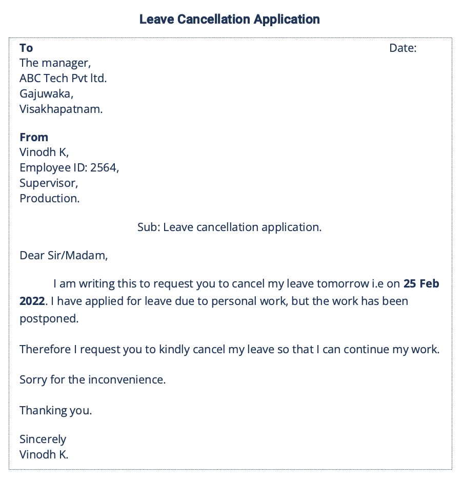 Approved leave cancellation application