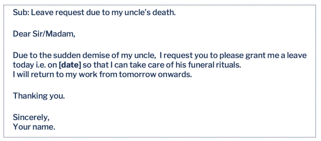 Uncle death leave application format for office
