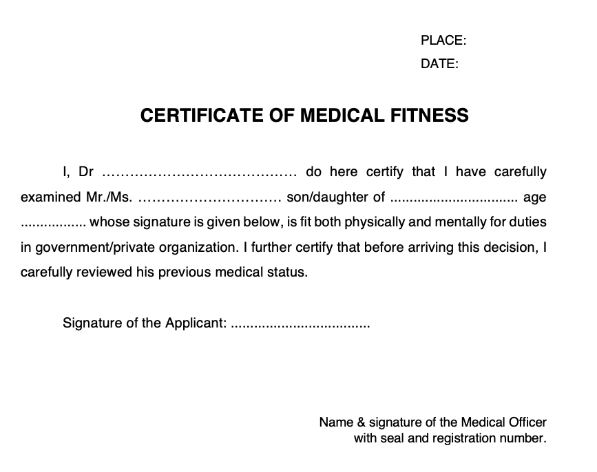 Certificate of medical fitness