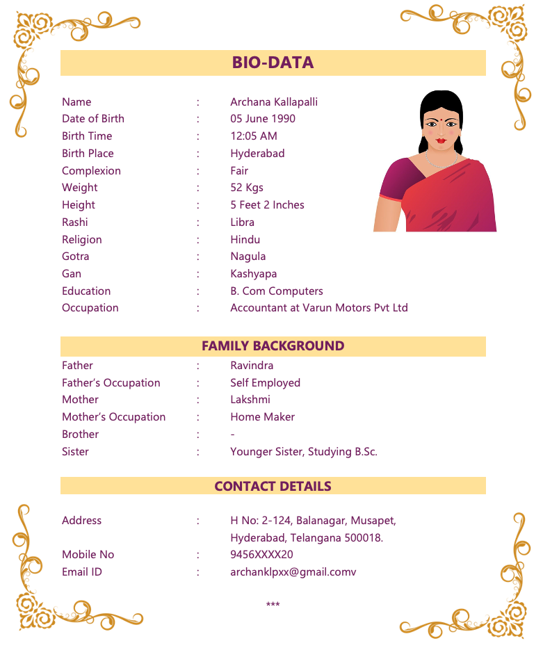 Marriage BioData for Girl in Word Format
