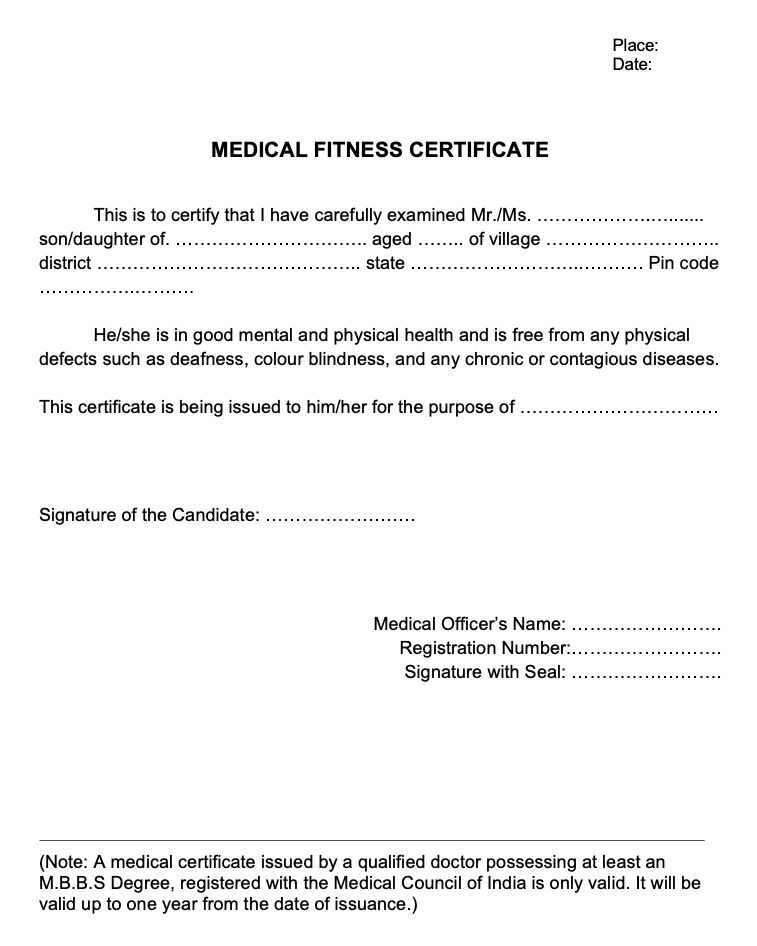 Medical fitness certificate download word and pdf 