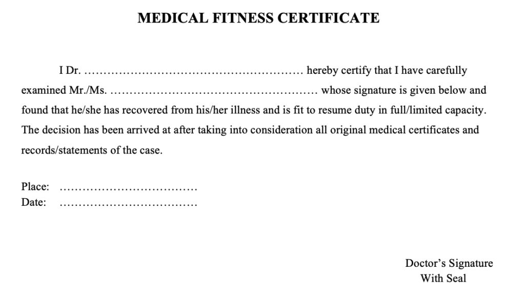 Medical fitness certificate download word and pdf