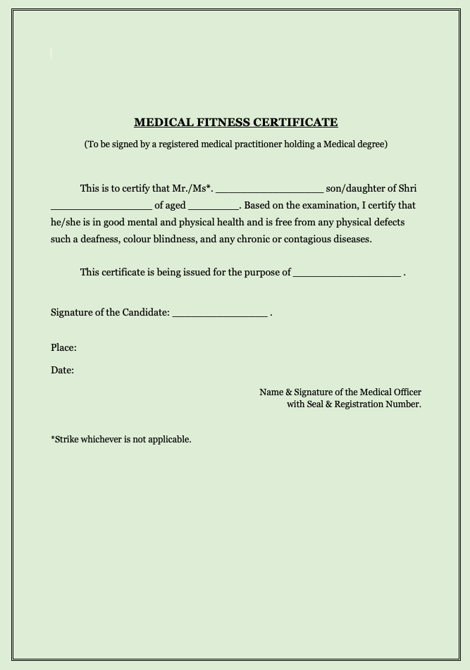 Medical fitness certificate format 3