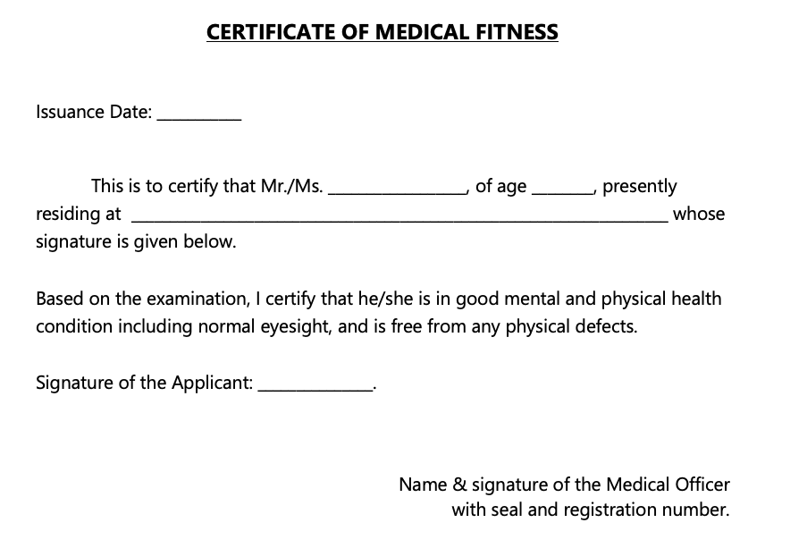 Medical fitness certificate format 4 download