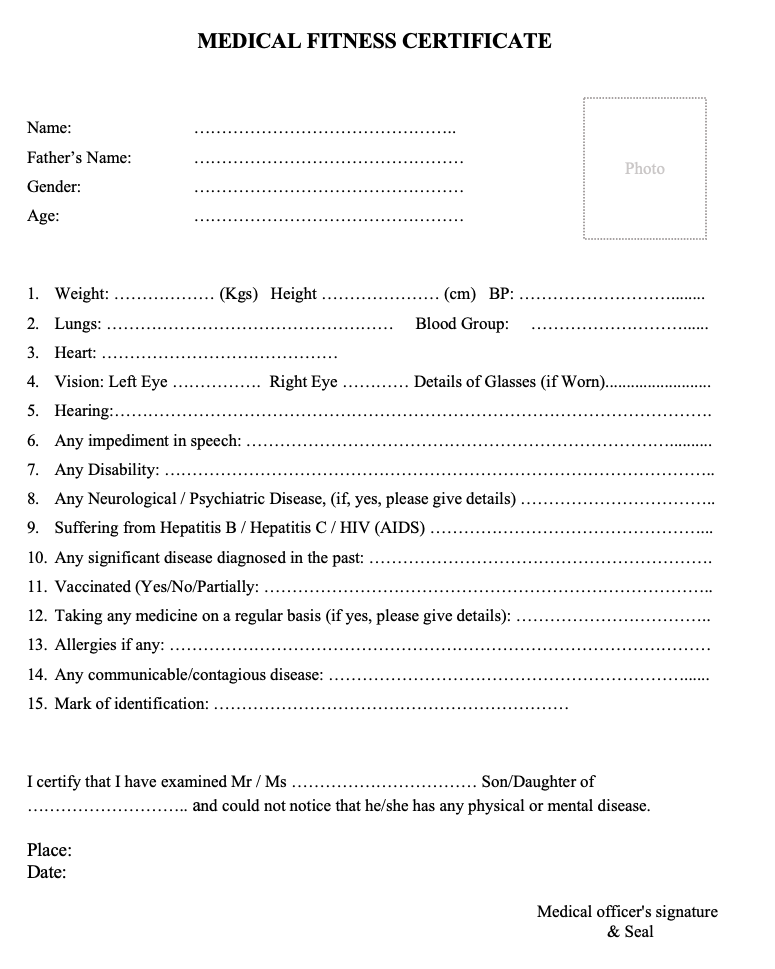 Medical fitness certificate download