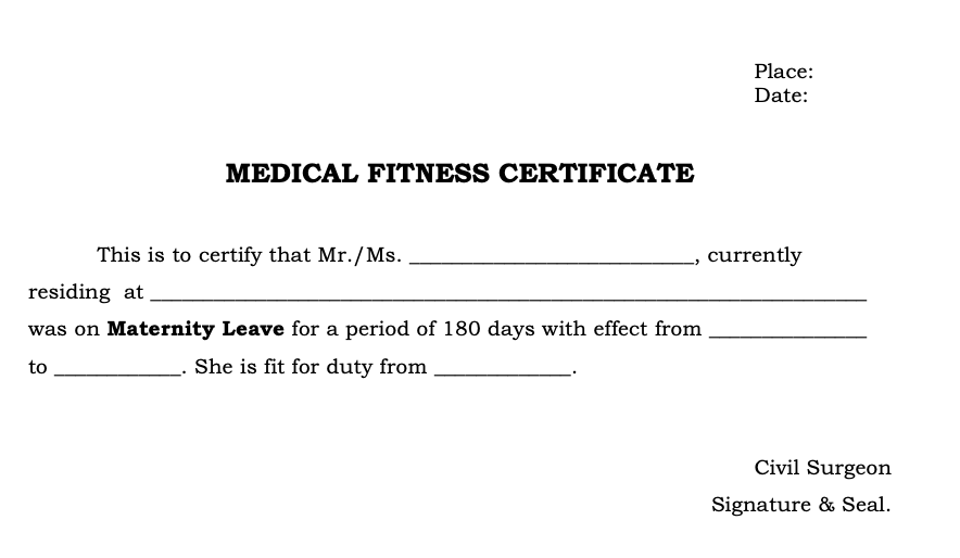 Physical fitness certificate format download word and PDF