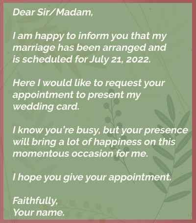 Marriage invitation letter to boss sample