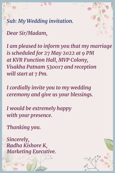 invitation letter for wedding reception