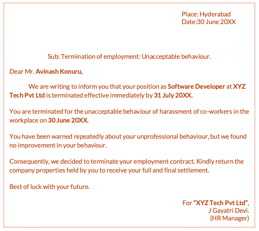 Employee Termination letter in Word