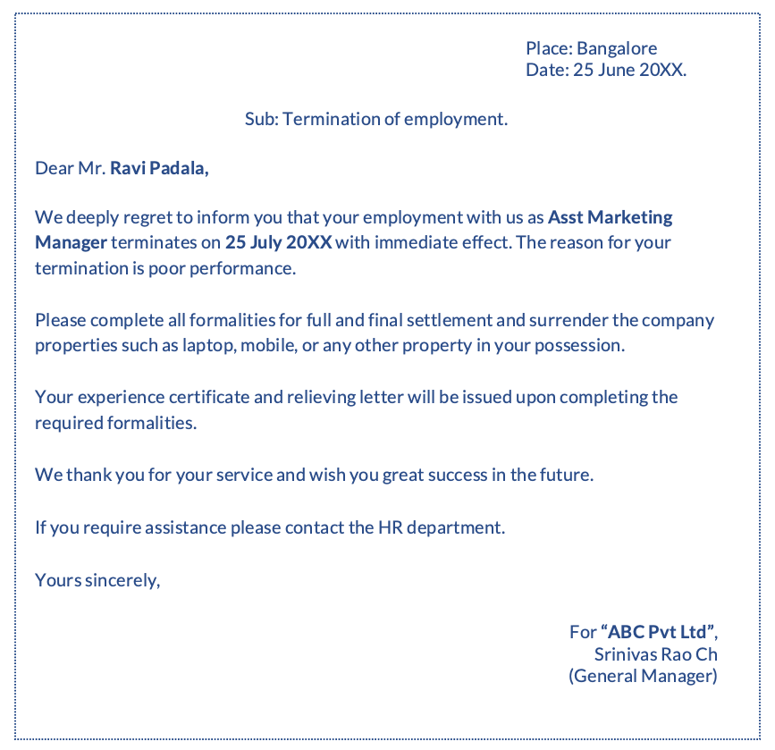 Termination letter to employee in Word.
