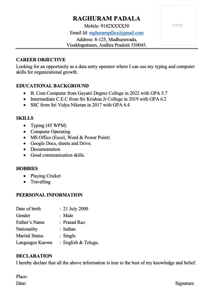 Data entry resume sample with no experience download Word