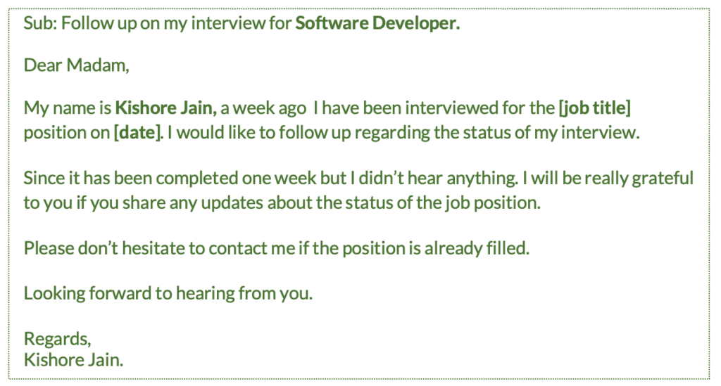 Interview follow up email after one week