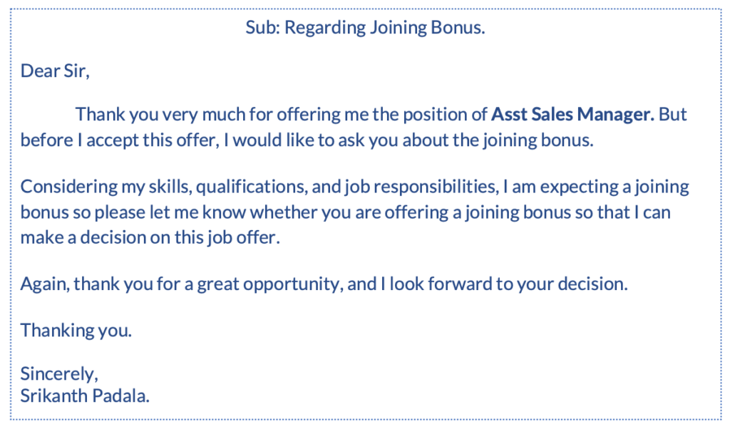 How to ask for joining bonus in email