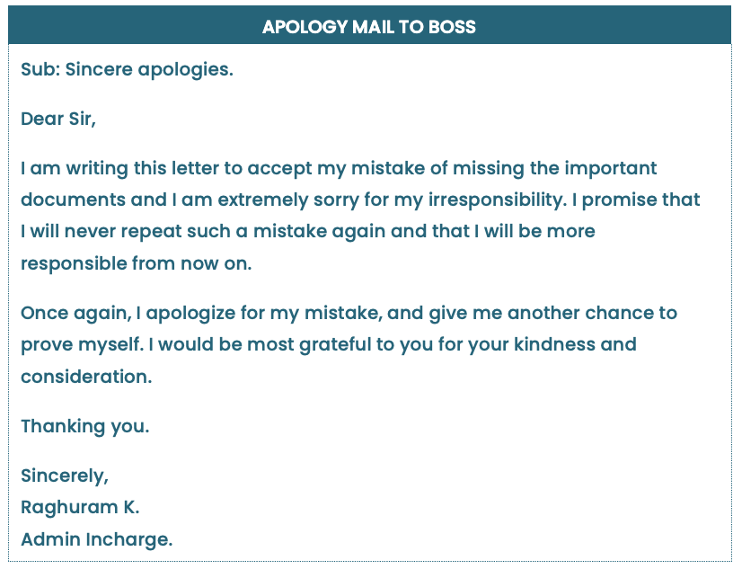 Apology mail to boss for mistake
